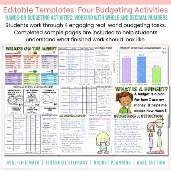 Budgeting Worksheets Money Math Financial Literacy Project